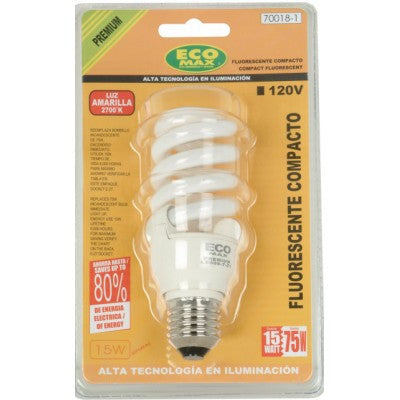 BOMBILLO CFL ESPIRAL E27 15W 2700K
