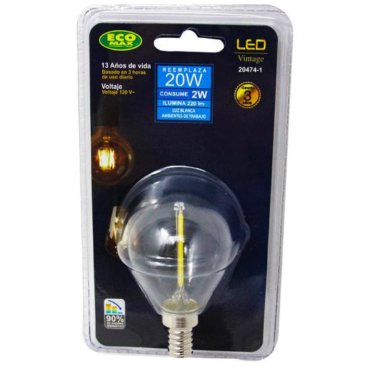 BOMBILLO LED FILAMENTO G45 E12 2W 120V 6000K