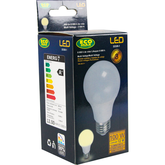 BOMBILLO LED A60 E27 12W 100-265V 3000K
