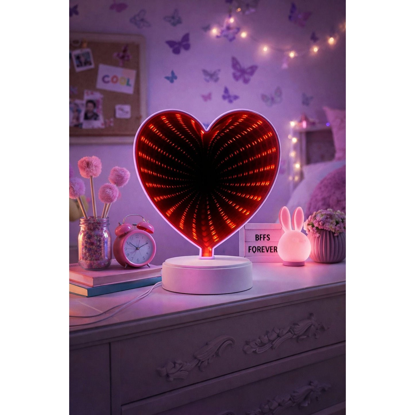 LAMP. LED DE MESA ESPEJO INFINITO CORAZON INFANTIL 3.5W BATERIA AA N/I
