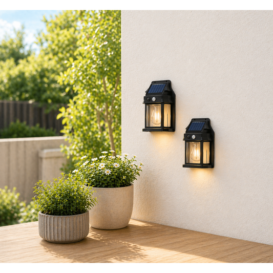 LAMP. LED EXT. DE PARED SOLAR NEGRO 3W 3.7V 3000K TWIN PACK CON SENSOR