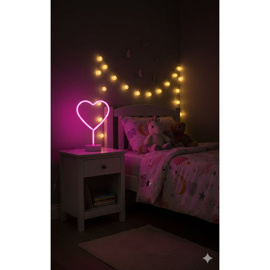 LAMP. LED DE MESA NEON CORAZÓN INFANTIL 1.5W LUZ ROSA BATERIA AA N/I