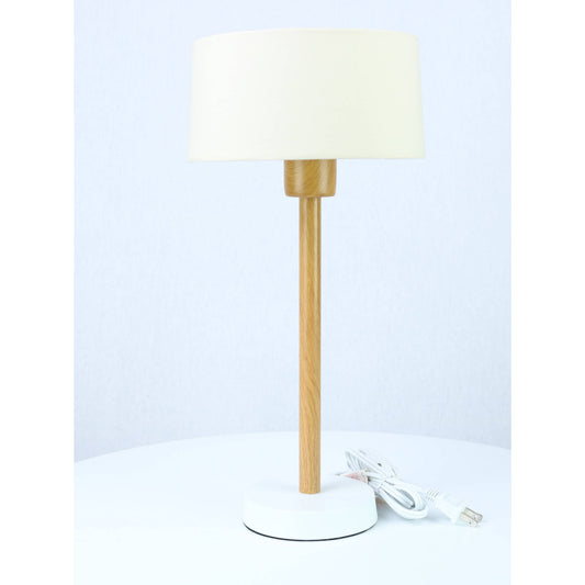 LAMP. MESA BLANCO Y MADERA 1L E27 10W