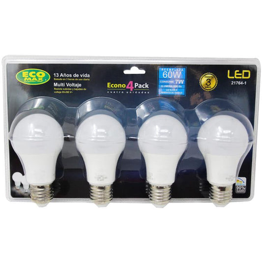 BOMBILLO LED A55 E27 7W 85-265V 6500K 4 PIEZAS