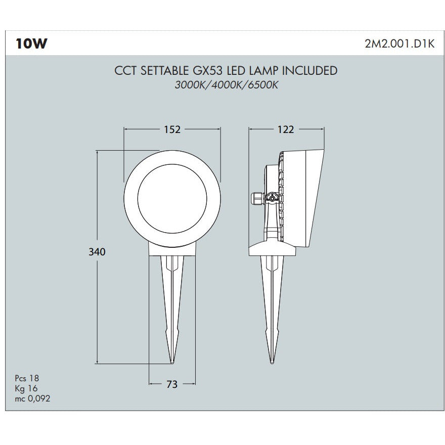 LAMP. EXT. ESTACA TOMMY NEGRO 1L GX53 10W CCT