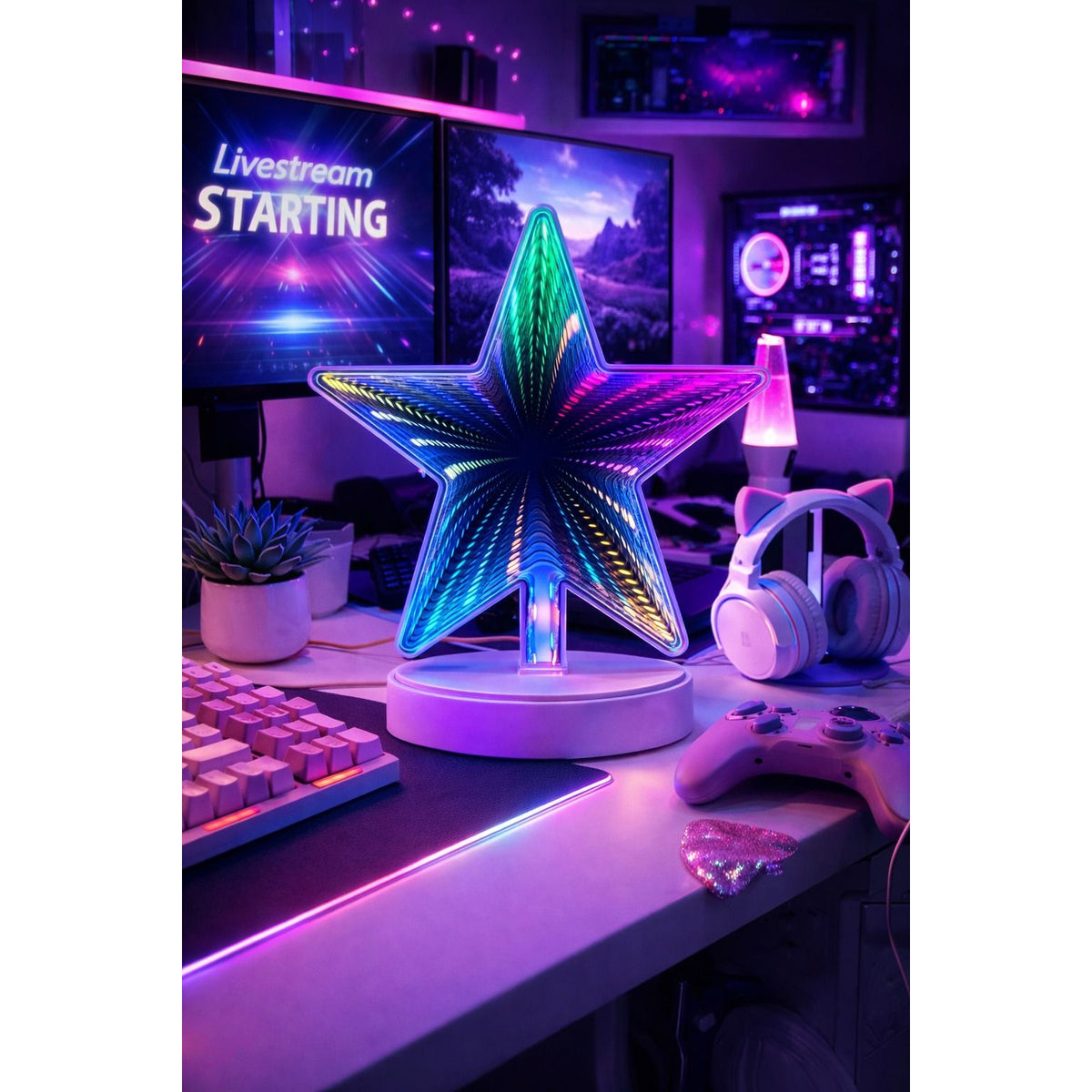 LAMP. LED DE MESA ESPEJO INFINITO ESTRELLA INFANTIL 4.5W BATERIA AA N/I
