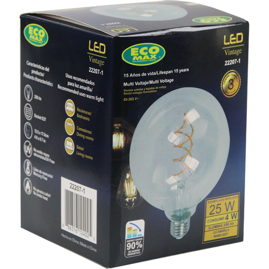 BOMBILLO LED FILAMENTO G125 E27 4W 85-265V 2200K