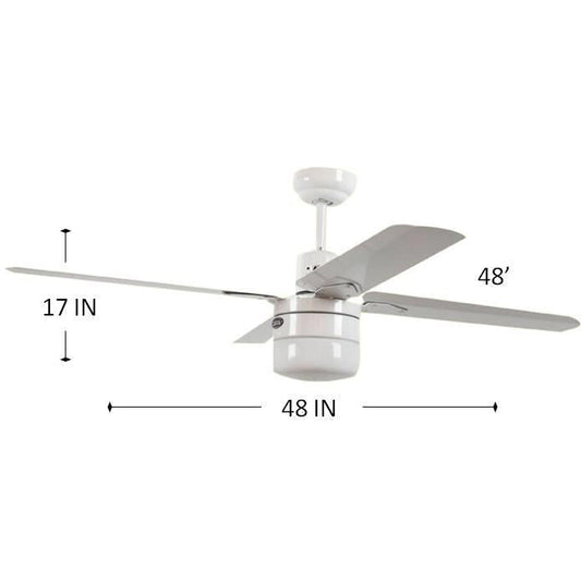VENTILADOR DE TECHO 48" BLANCO 1L E27 60W CON CONTROL DE PARED