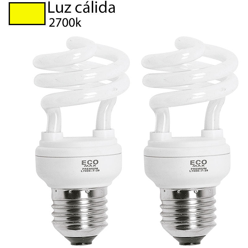 BOMBILLO CFL ESPIRAL E27 11W 2700K 2 PIEZAS