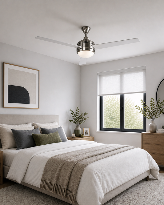 VENTILADOR DE TECHO 48" NÍQUEL SATINADO 1L E27 60W CON CONTROL DE PARED