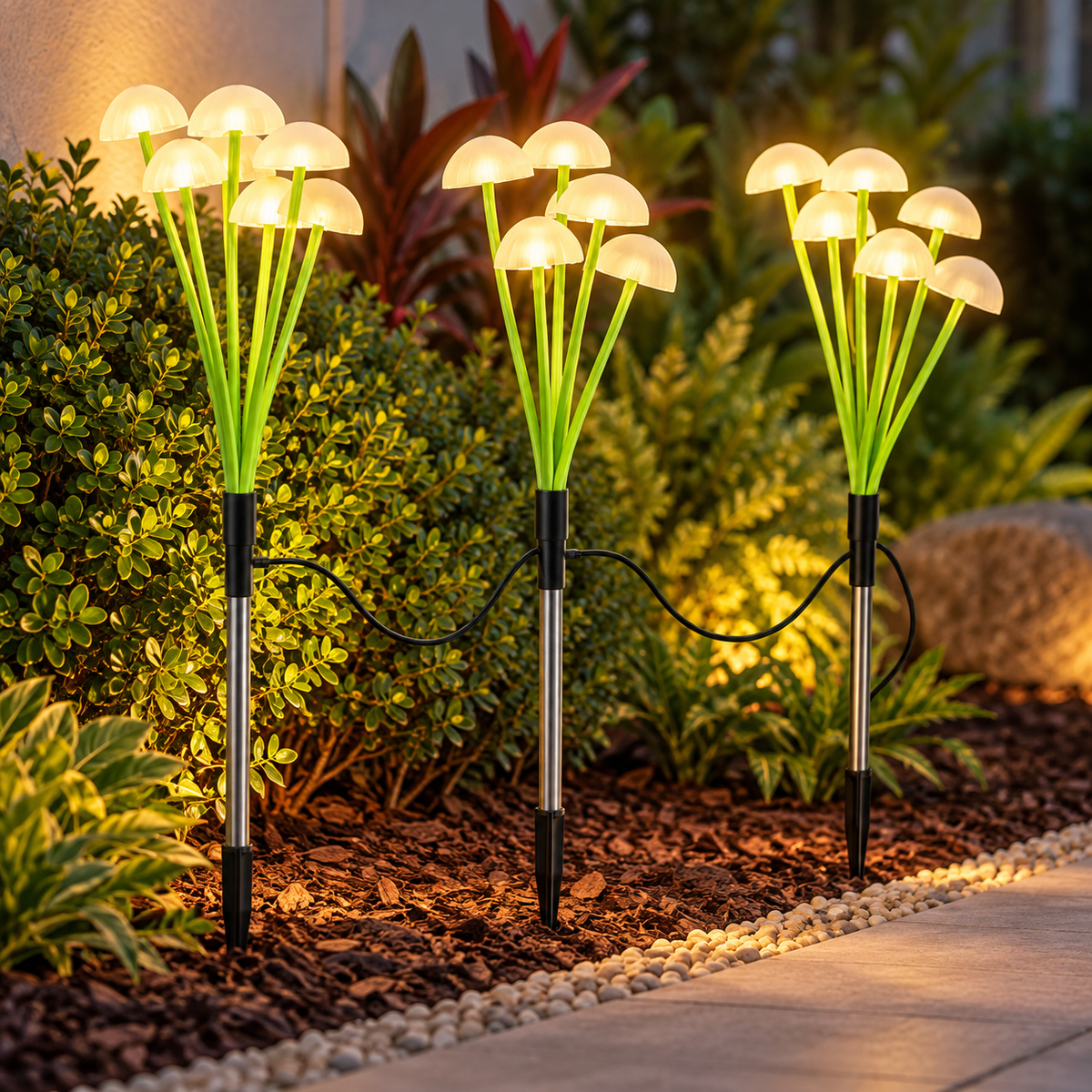 Lámpara de Estaca LED decorativa verde de 18 luces 0.4W 100-240V 2700K Luz Cálida