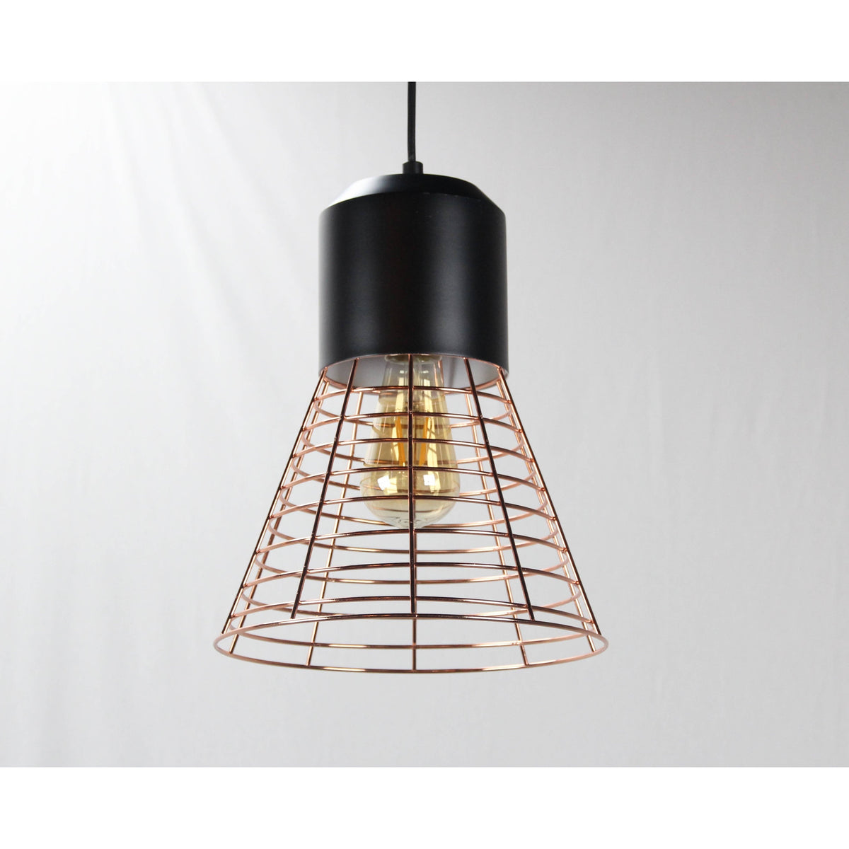 LAMP. COLGANTE NEGRO+COBRE 1L E27 40W
