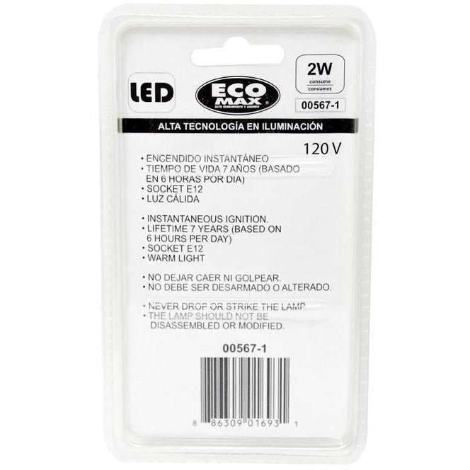BOMBILLO LED FILAMENTO G45 E12 2W 120V 2700K