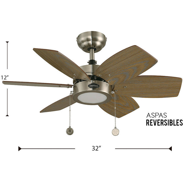 VENTILADOR LED DE TECHO 32" NIQUEL SATINADO 12W 6000K