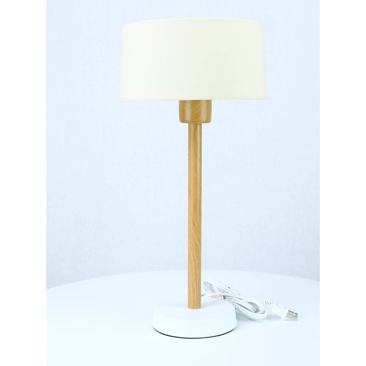 LAMP. MESA BLANCO Y MADERA 1L E27 10W