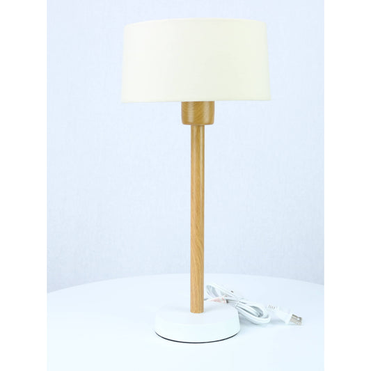 LAMP. MESA BLANCO Y MADERA 1L E27 10W