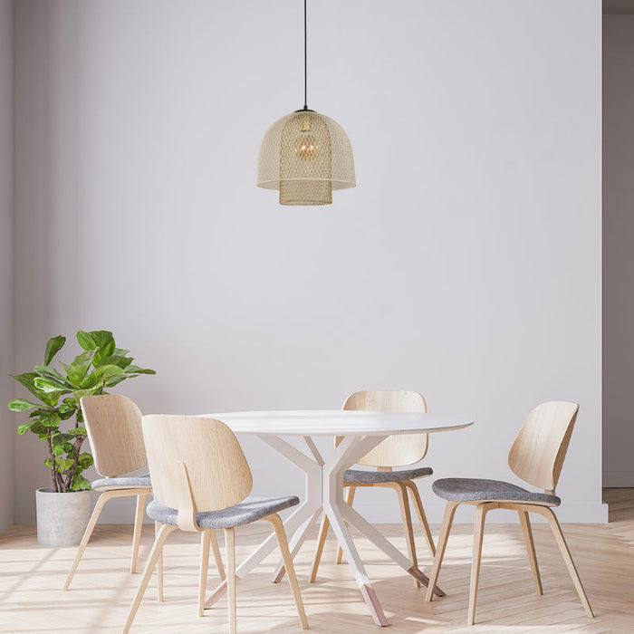 LAMP. COLGANTE NEGRO+DORADO 1L E27 60W