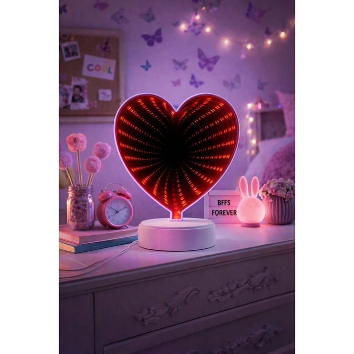 LAMP. LED DE MESA ESPEJO INFINITO CORAZON INFANTIL 3.5W BATERIA AA N/I