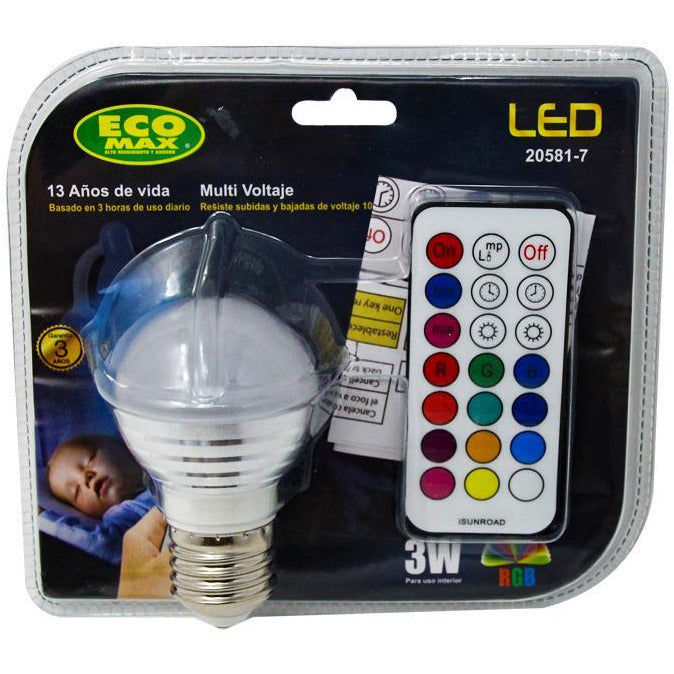 BOMBILLO LED G45 E27 3W 100-277V RGB CON CONTROL REMOTO