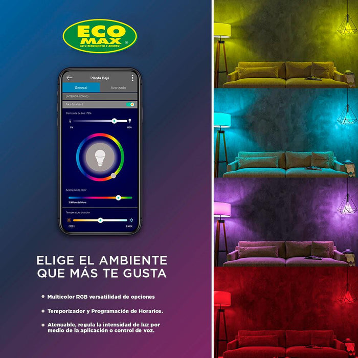 BOMBILLO LED INTELIGENTE A60 E27 10W 120V RGB