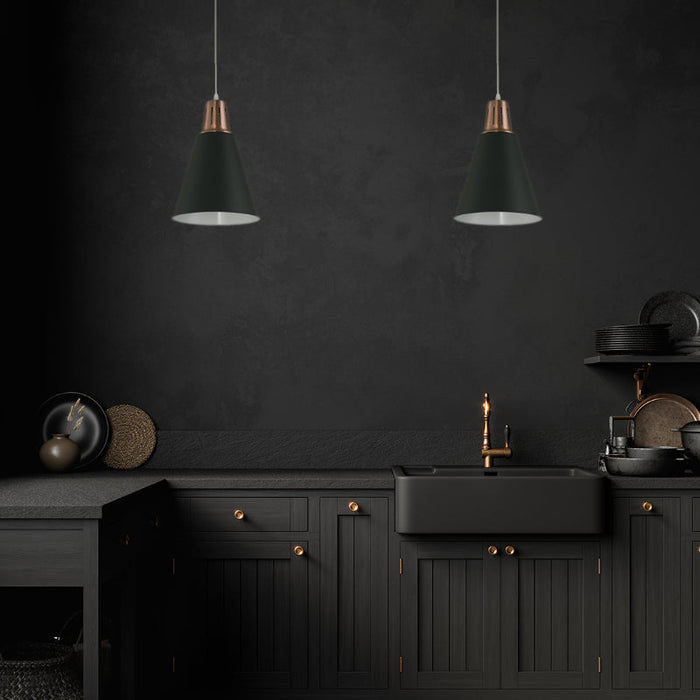 LAMP. COLGANTE NEGRO Y COBRE 1L E27 60W