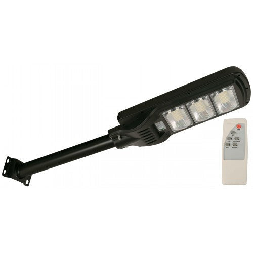LAMP. LED EXT. SOLAR CALLE NEGRO 1L 150W 3.2V 6500K (CON CONTROL REMOTO, SENSOR DE MOVIMIENTO)