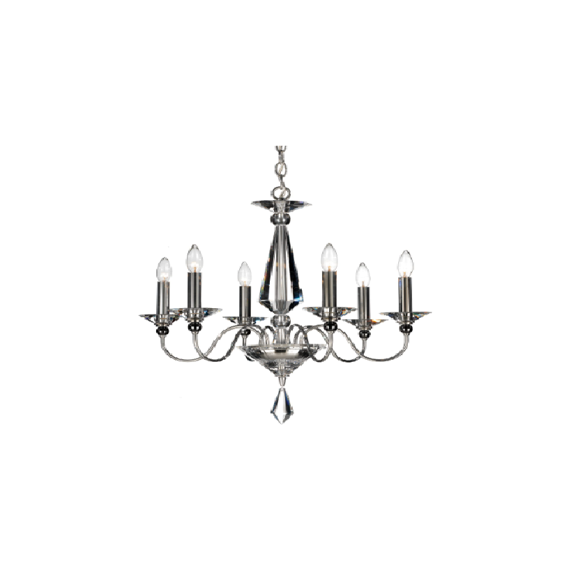 LAMP. COLGANTE CHANDELIER JASMINE PLATEADO 6L E12 60W DIM