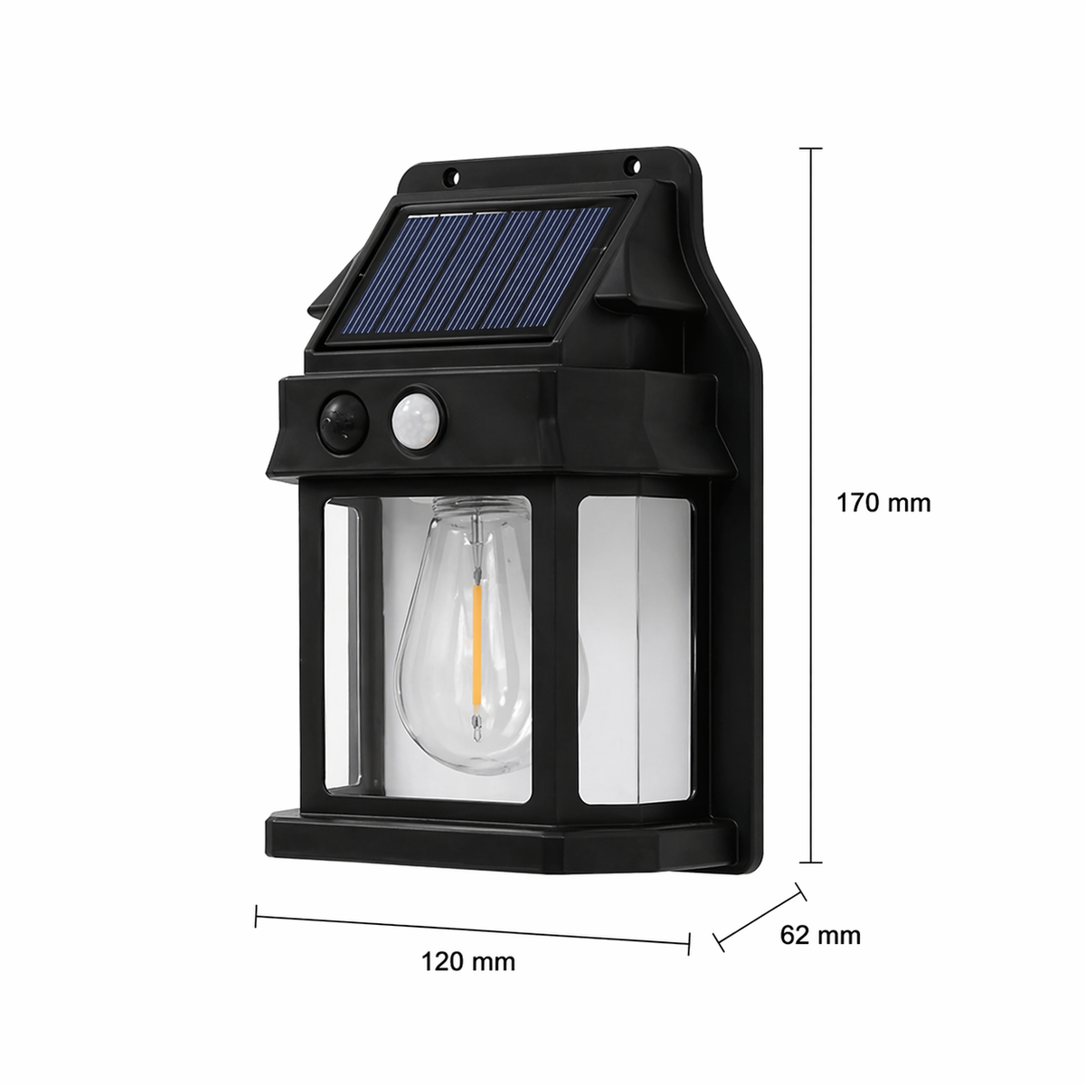 LAMP. LED EXT. DE PARED SOLAR NEGRO 3W 3.7V 3000K TWIN PACK CON SENSOR