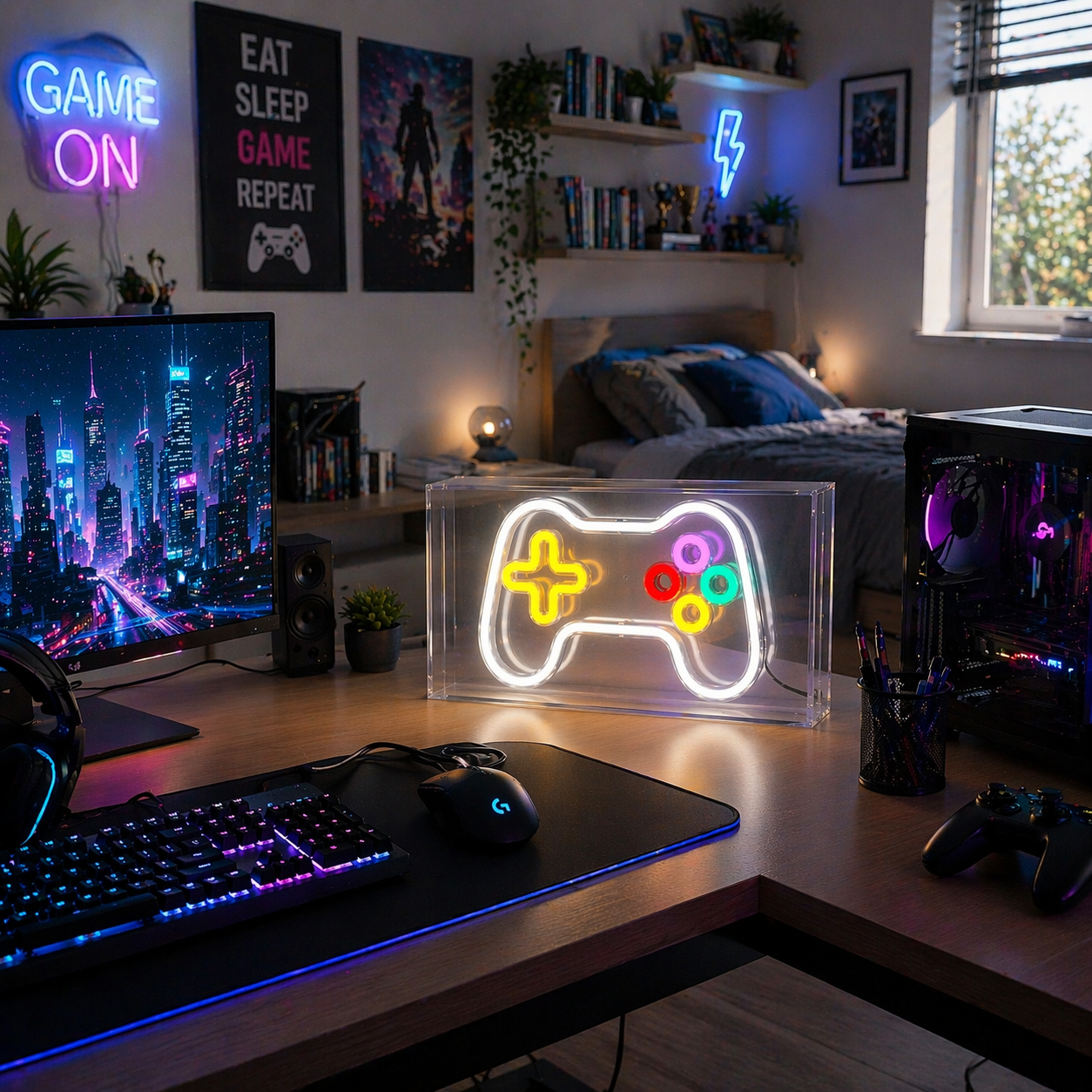 Lámpara LED Retro Gaming control para mesa 5W USB 5V luz blanca 5000K