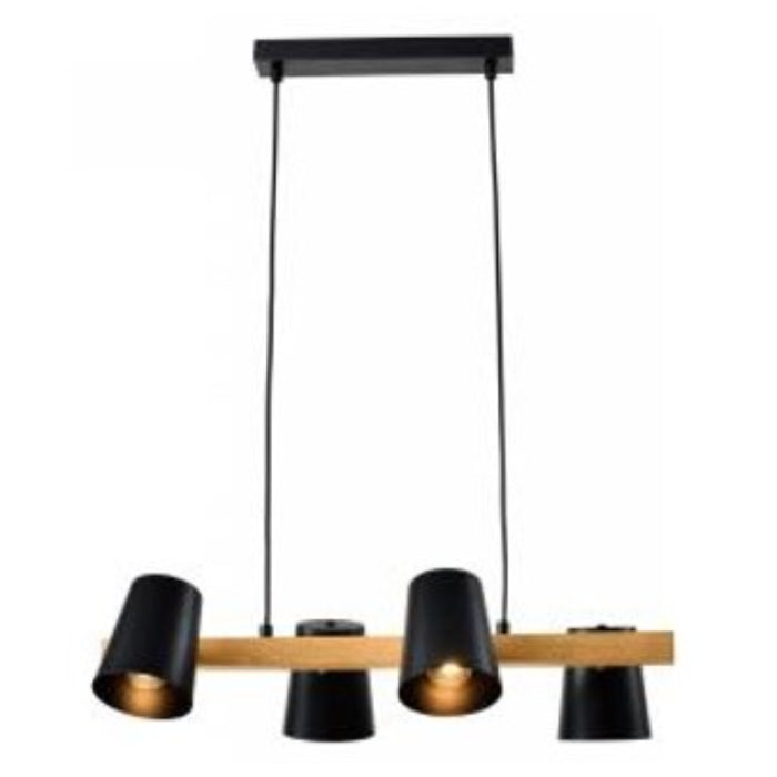 LAMP. COLGANTE ACAB. MADERA Y NEGRO 4L E27 40W