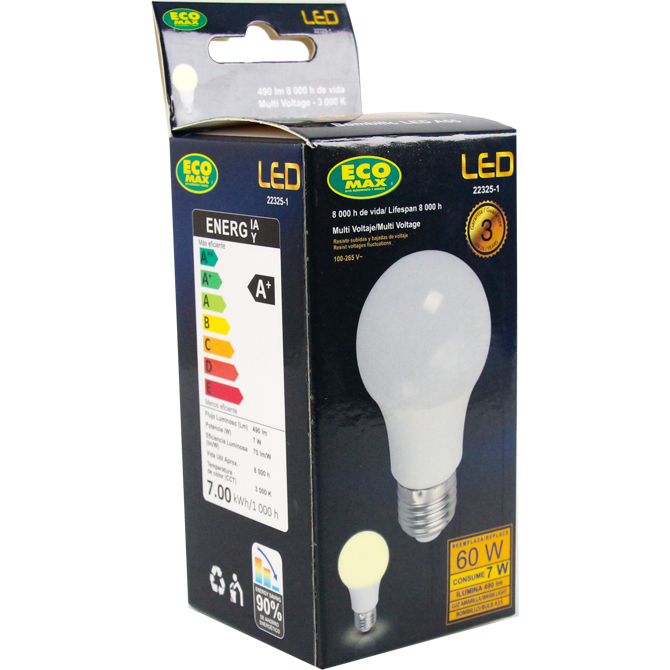 BOMBILLO LED A55 E27 7W 100-265V 3000K