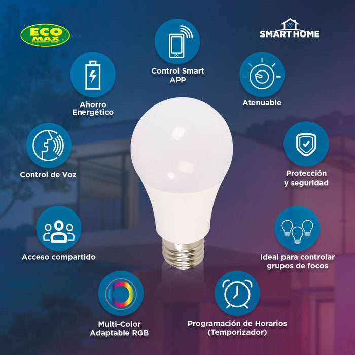 BOMBILLO LED INTELIGENTE A60 E27 10W 120V RGB 3 PIEZAS