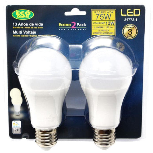 BOMBILLO LED A60 E27 12W 85-265V 3000K 2 PIEZAS