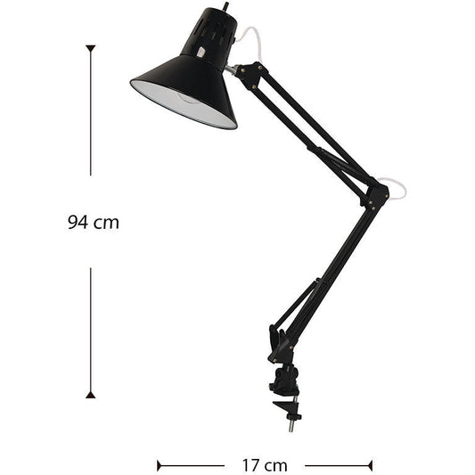 LAMP. ESCRITORIO DE BRAZO FLEXIBLE NEGRO 1L E27 60W