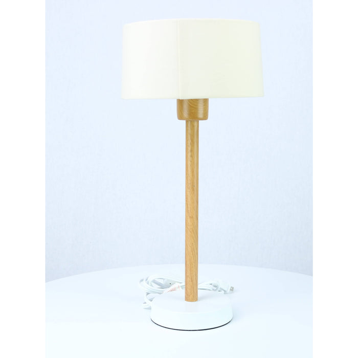 LAMP. MESA BLANCO Y MADERA 1L E27 10W