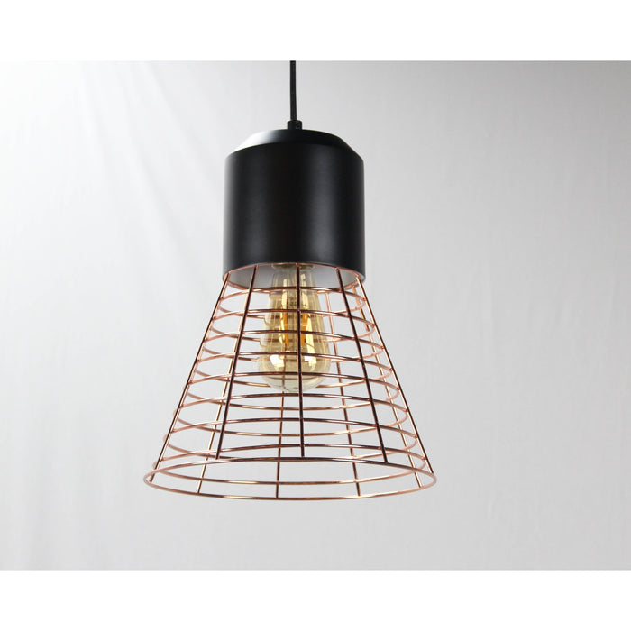 LAMP. COLGANTE NEGRO+COBRE 1L E27 40W