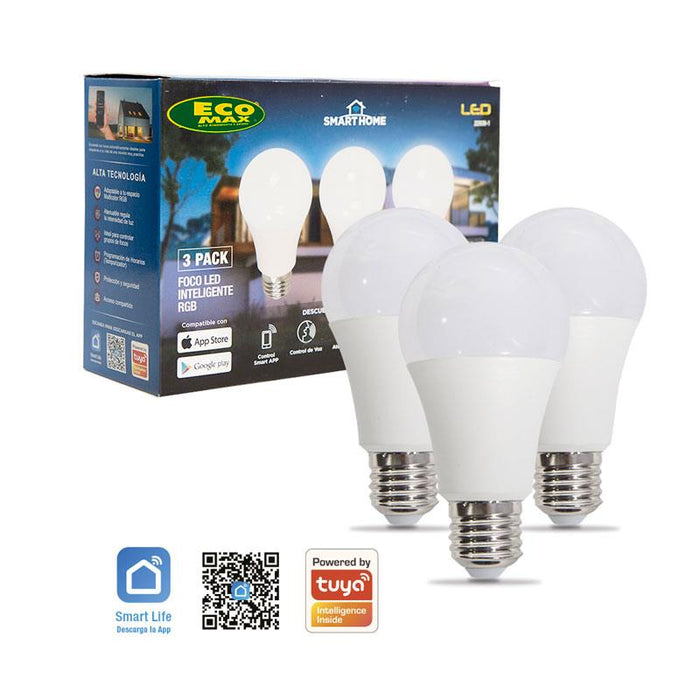 BOMBILLO LED INTELIGENTE A60 E27 10W 120V RGB 3 PIEZAS