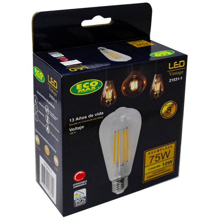 BOMBILLO LED FILAMENTO ST64 E27 10W 120V 2700K ATENUABLE 2 PIEZAS