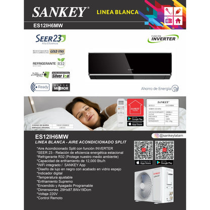 A/AC INVERTER 12BTU WIFI  ESPEJO NEGRO SEER 23 GAS R32(WIFI)