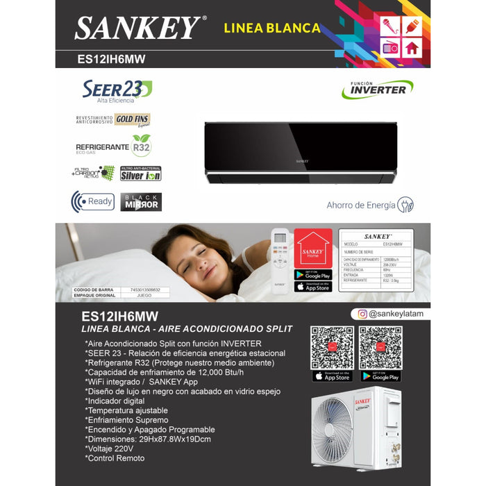 A/AC INVERTER 12BTU WIFI  ESPEJO NEGRO SEER 23 GAS R32(WIFI)