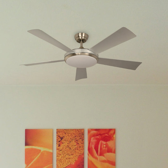 Ventilador Led De Techo 52" Níquel Satinado 36W 6000/4000/3000K Con Control Remoto (Dc Motor)