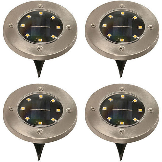 LAMP. LED EXT. SOLAR PISO NEGRO+ACERO INOXIDABLE 1L 0.2W 1.2V 4000K (4 PIEZAS)