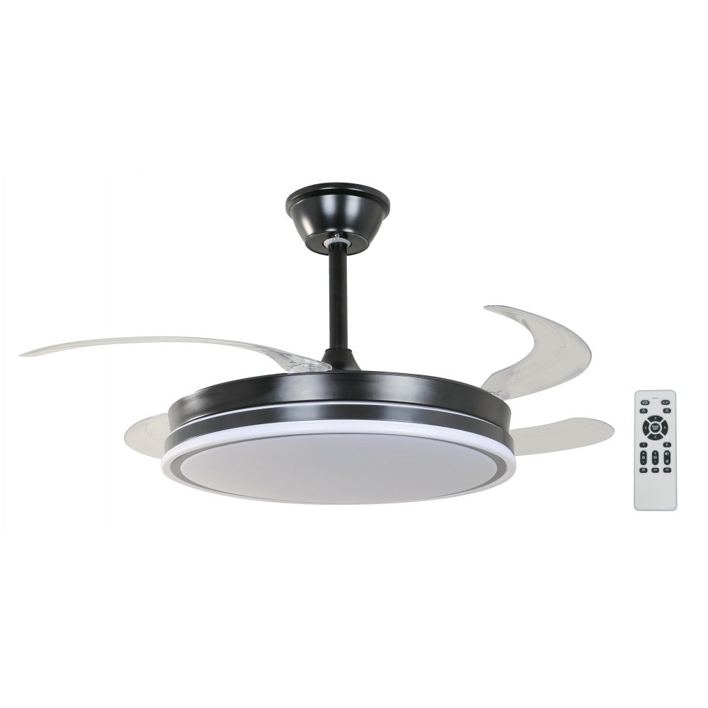 VENTILADOR LED DE TECHO NEGRO DC 42" 34W 3000/4000/6500K CCT CONTROL REMOTO RETRACTIL