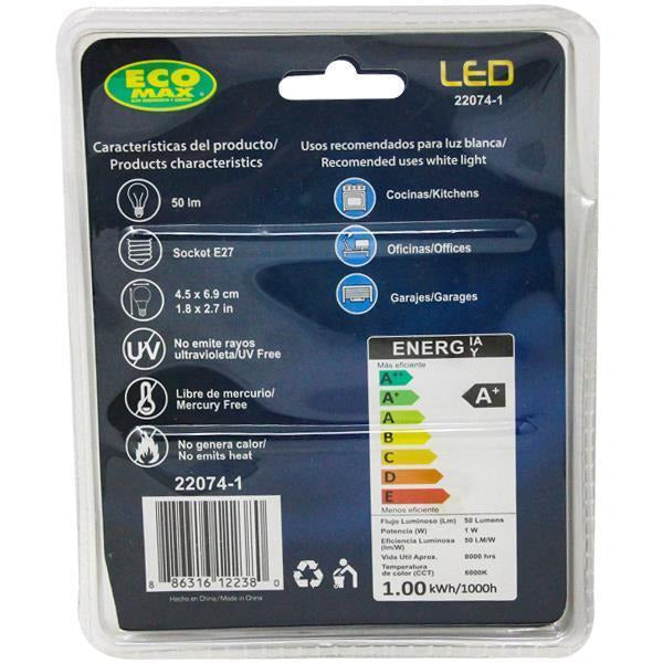 BOMBILLO LED G45 E27 1W 120V 6000K 2 PIEZAS