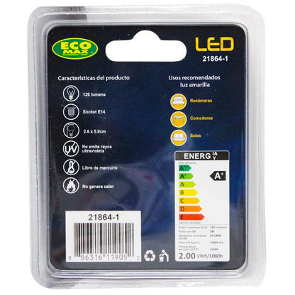 BOMBILLO LED T26 E14 2W 120V 3000K 2 PIEZAS