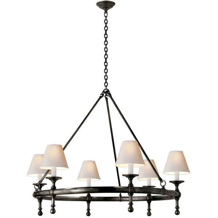 CLASSIC RING CHANDELIER IN BRONZE WITH NATURAL PAPER SHADES