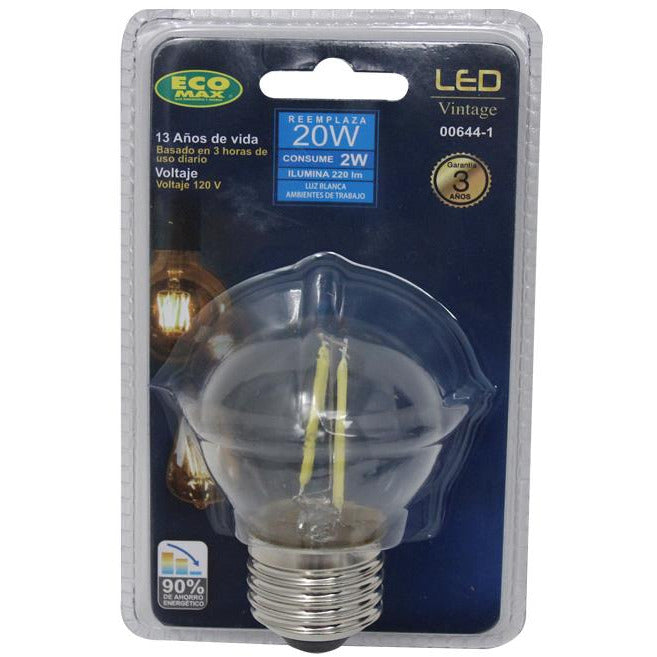 BOMBILLO LED FILAMENTO G45 E27 2W 120V 6500K