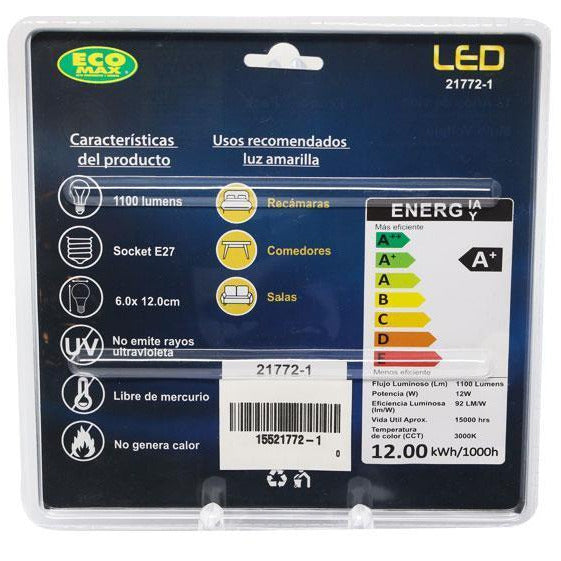 BOMBILLO LED A60 E27 12W 85-265V 3000K 2 PIEZAS