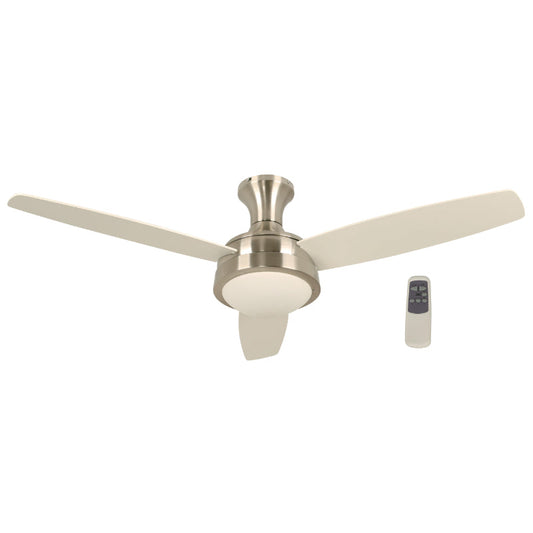 VENTILADOR LED DE TECHO 52" NÍQUEL SATINADO 1L 20W 3000K CON CONTROL REMOTO (ATENUABLE)