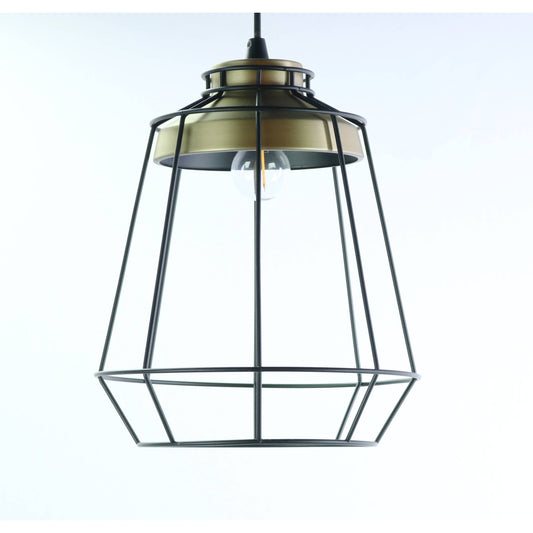 LAMP. COLGANTE NEGRO Y BRONCE ANTIGUO 1L E27 60W